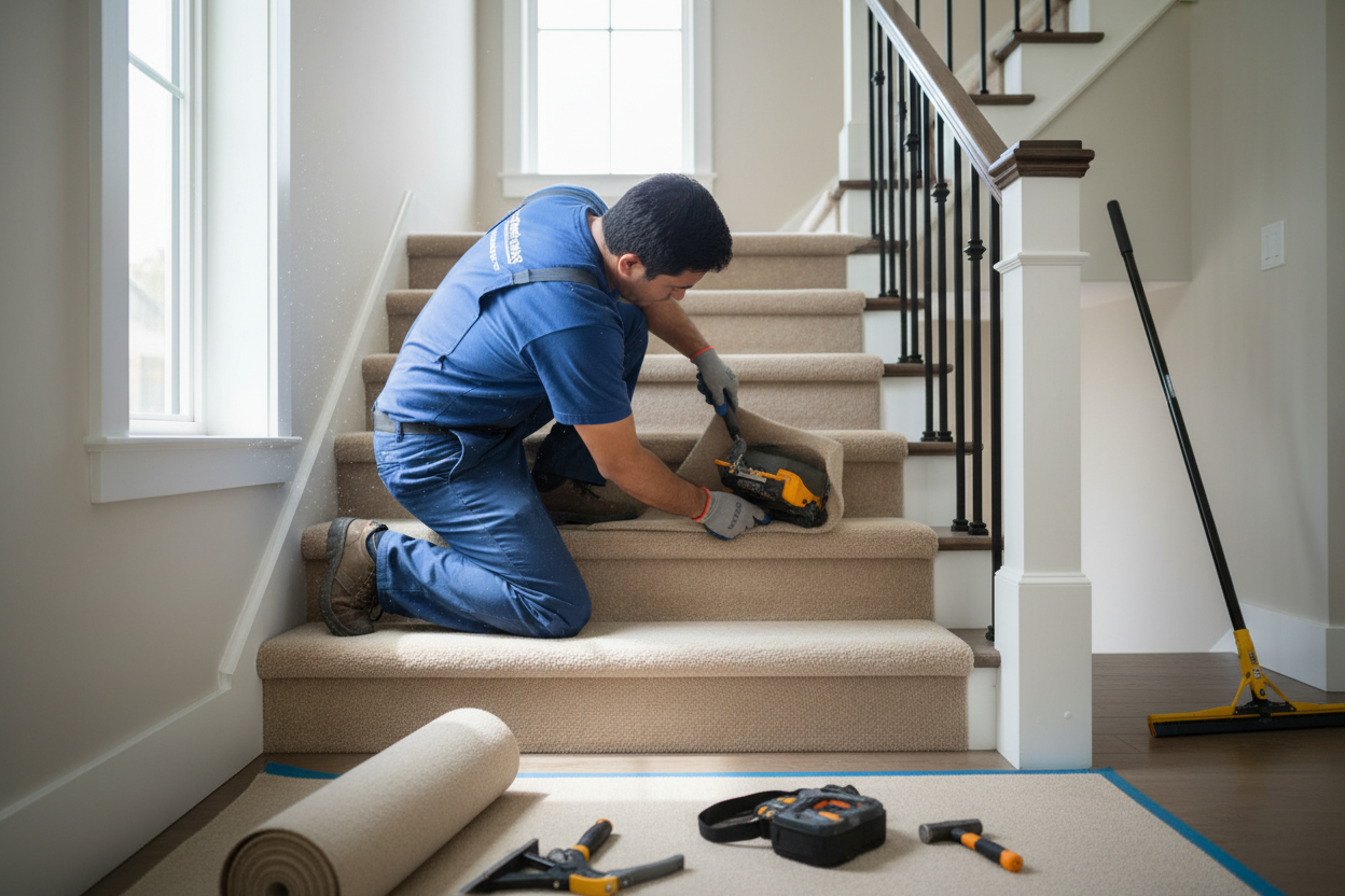 carpet installation in a medium house installating in the steps make it professional
